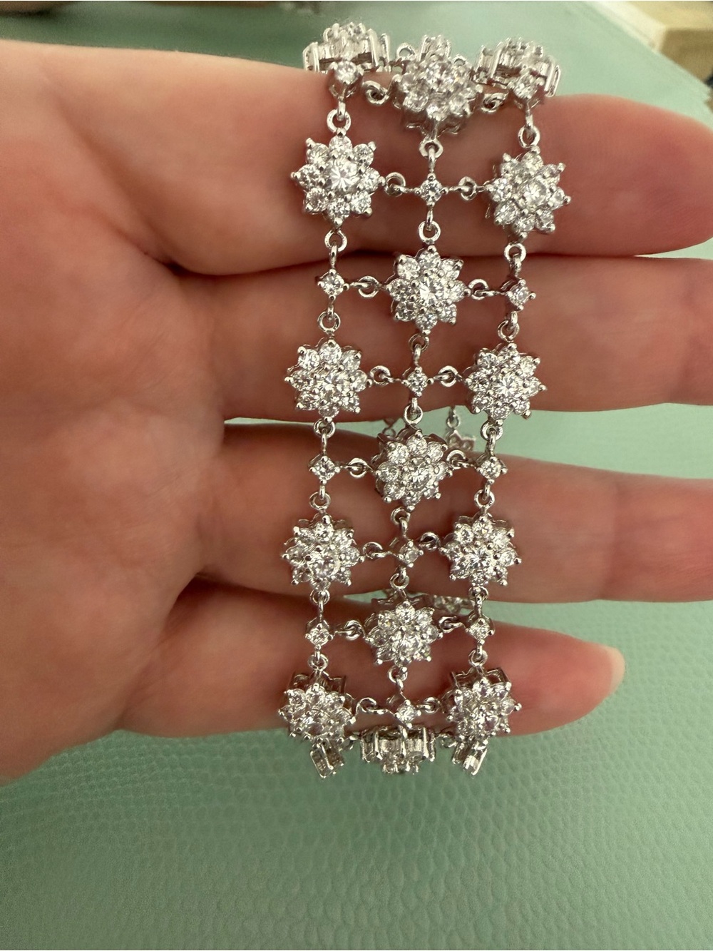 Sterling Silver Floral Crystal Bracelet - Picture 4 of 6